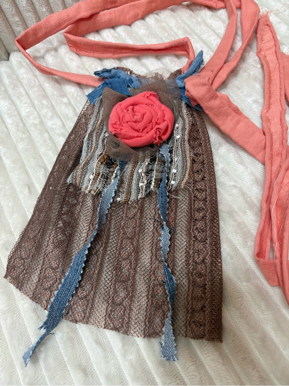 Boho Lace Jabot Neck Adornment with Fabric Rose